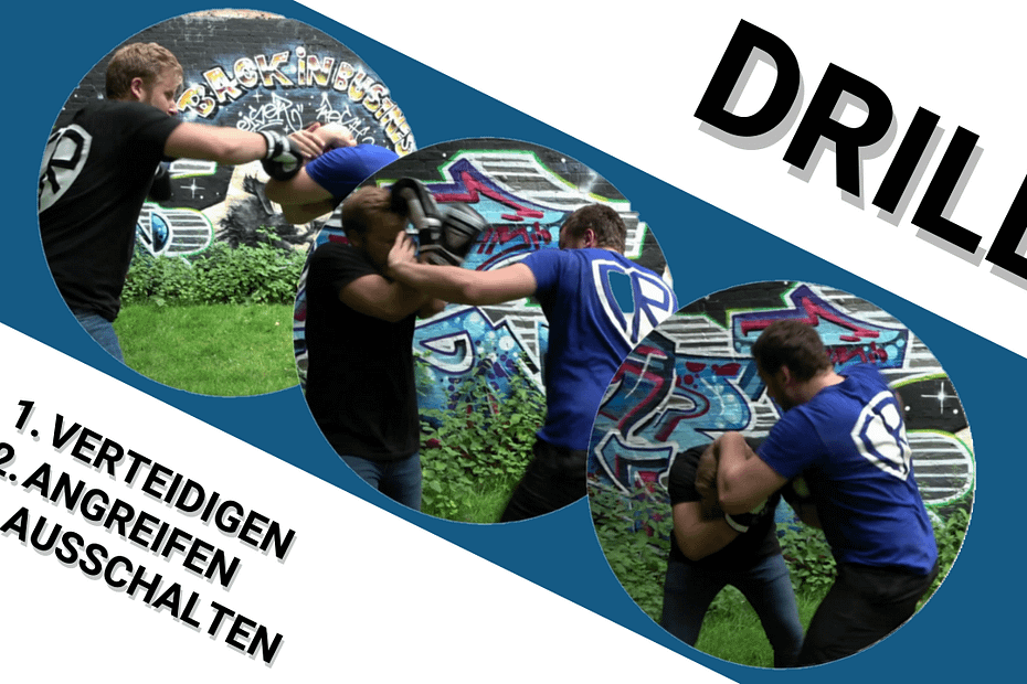 In der Selbstverteidigung muss man schnell auf Angriff umschalten. Mit diesem Krav Maga - Drill kann man das üben.